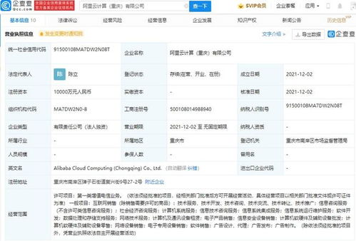 阿里云于重慶成立新公司,注冊資本1億元